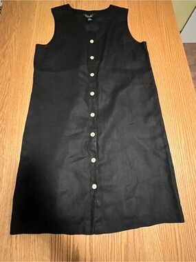 Rafaella Women's Size 10 Button Up Black Sleeveless  100% Linen Midi Dress